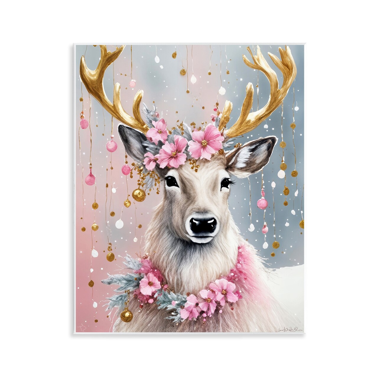 Stupell Industries Ornamental Florals on Deer Wall Plaque Design by Tabz Jones